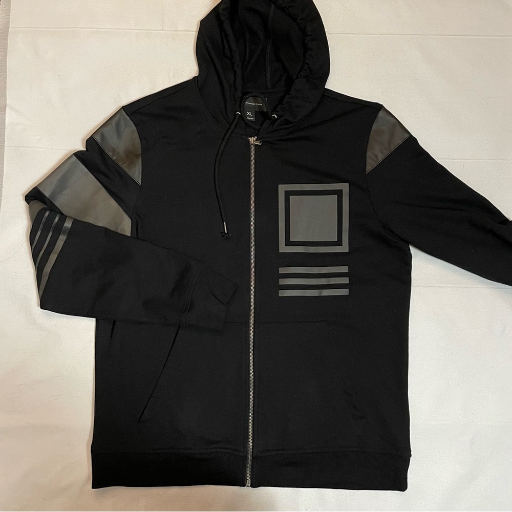 INC International Concept Black Zip Hoodie Cotton Sweatshirt Size XL